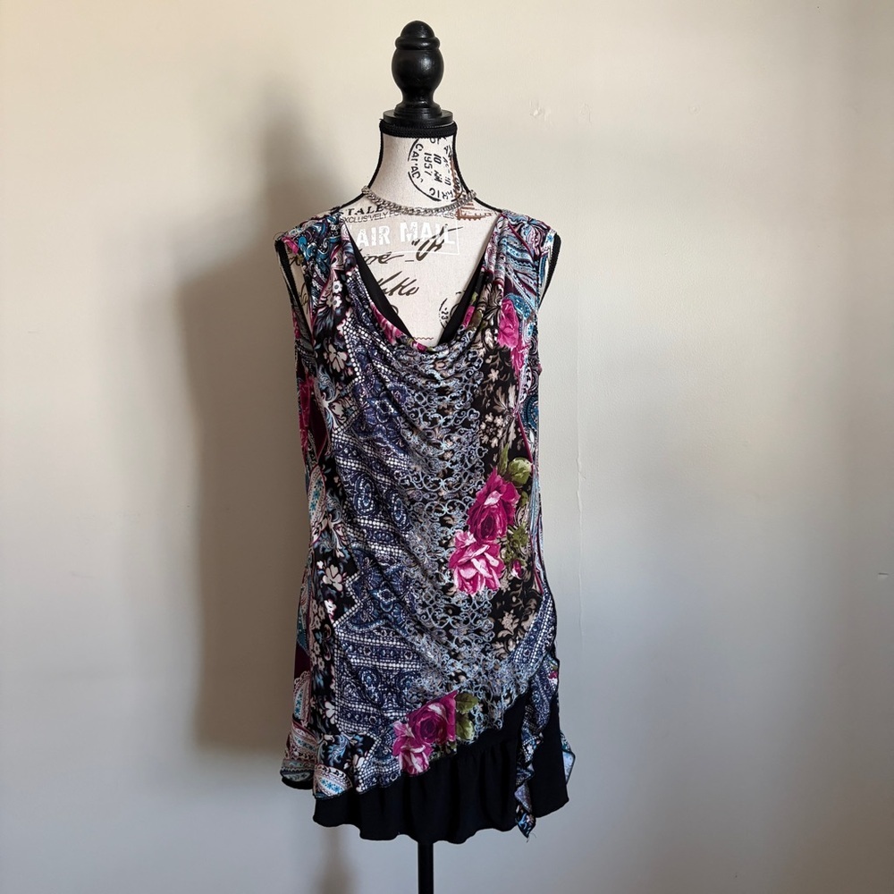 Y2K Vintage Cowl Neck Mini Dress Ruffle Hem Whimsigoth 2000s - Picture 3 of 9